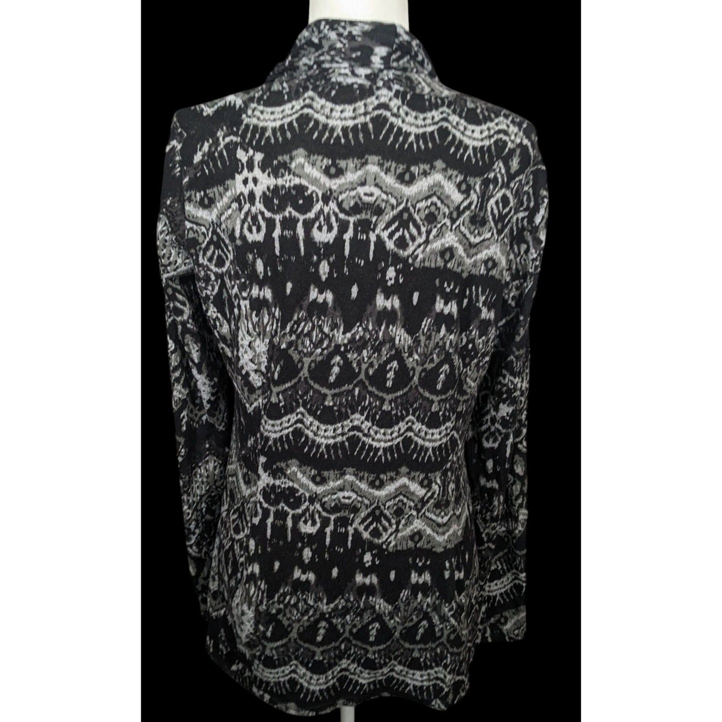 Dressbarn Black And Grey Abstract Print Cardigan