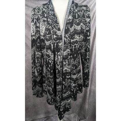 Dressbarn Black And Grey Abstract Print Cardigan