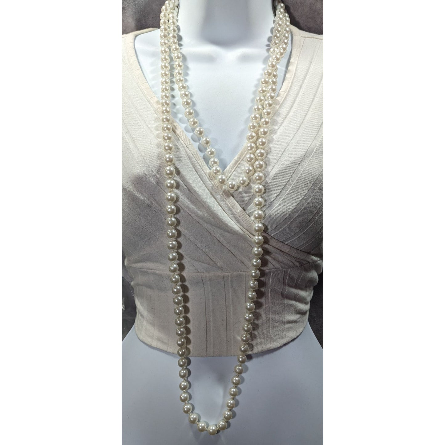 Extra Long Glam Beaded Faux Pearl Necklace
