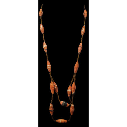 Retro Rolled Paper Bead And Glass Orange And Brown Necklace
