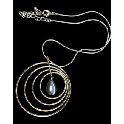 Gold & Silver Spiral Tone Pendant Necklace With Teardrop Charm On Snake Chain