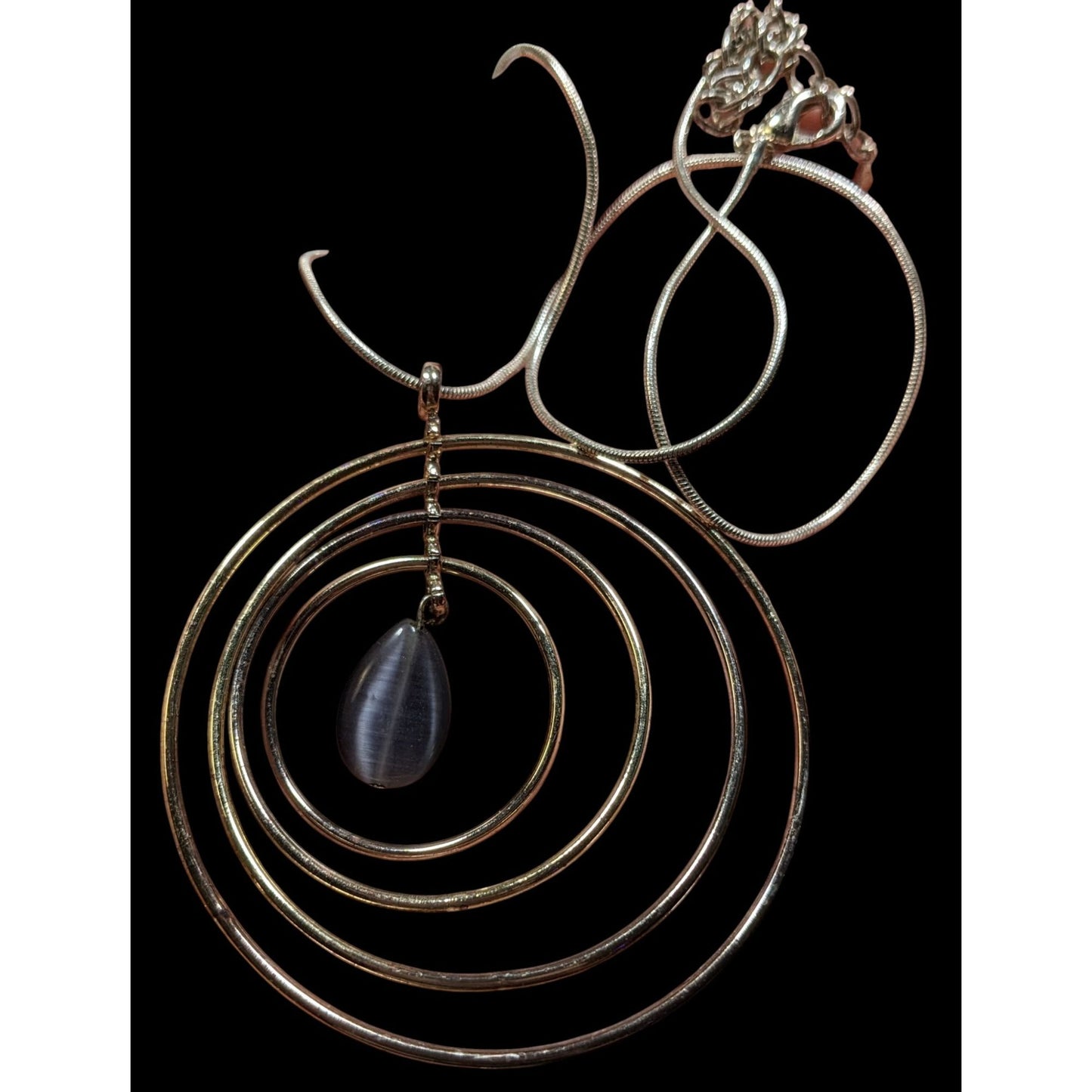 Gold & Silver Spiral Tone Pendant Necklace With Teardrop Charm On Snake Chain