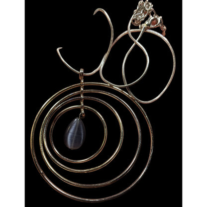 Gold & Silver Spiral Tone Pendant Necklace With Teardrop Charm On Snake Chain