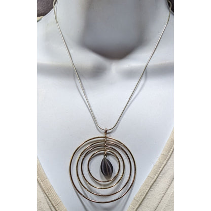 Gold & Silver Spiral Tone Pendant Necklace With Teardrop Charm On Snake Chain