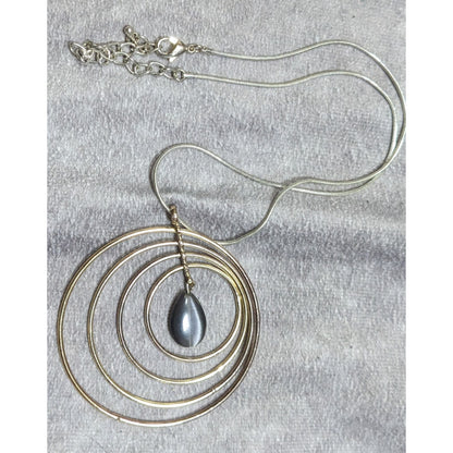 Gold & Silver Spiral Tone Pendant Necklace With Teardrop Charm On Snake Chain