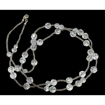 Elegant Clear Glass Beaded Station Necklace