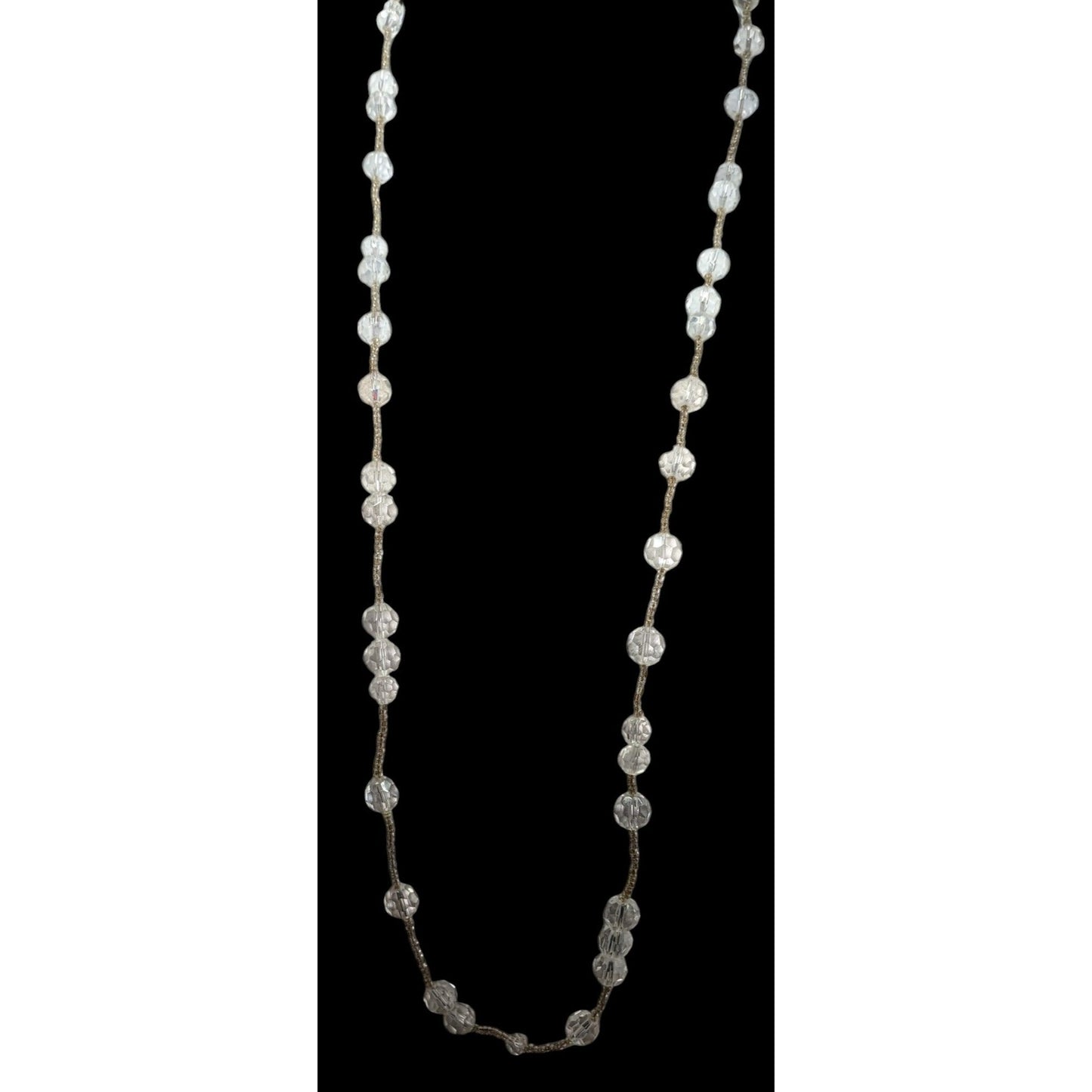Elegant Clear Glass Beaded Station Necklace