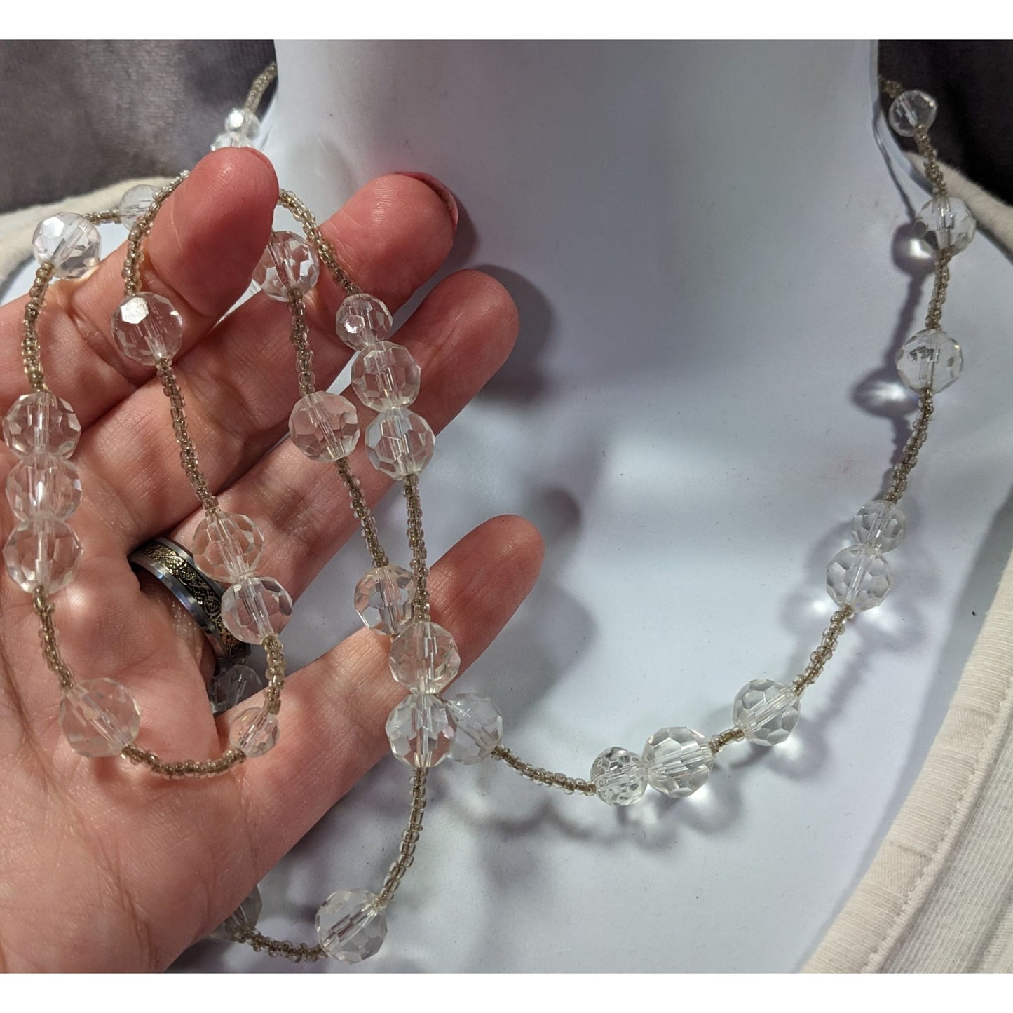 Elegant Clear Glass Beaded Station Necklace