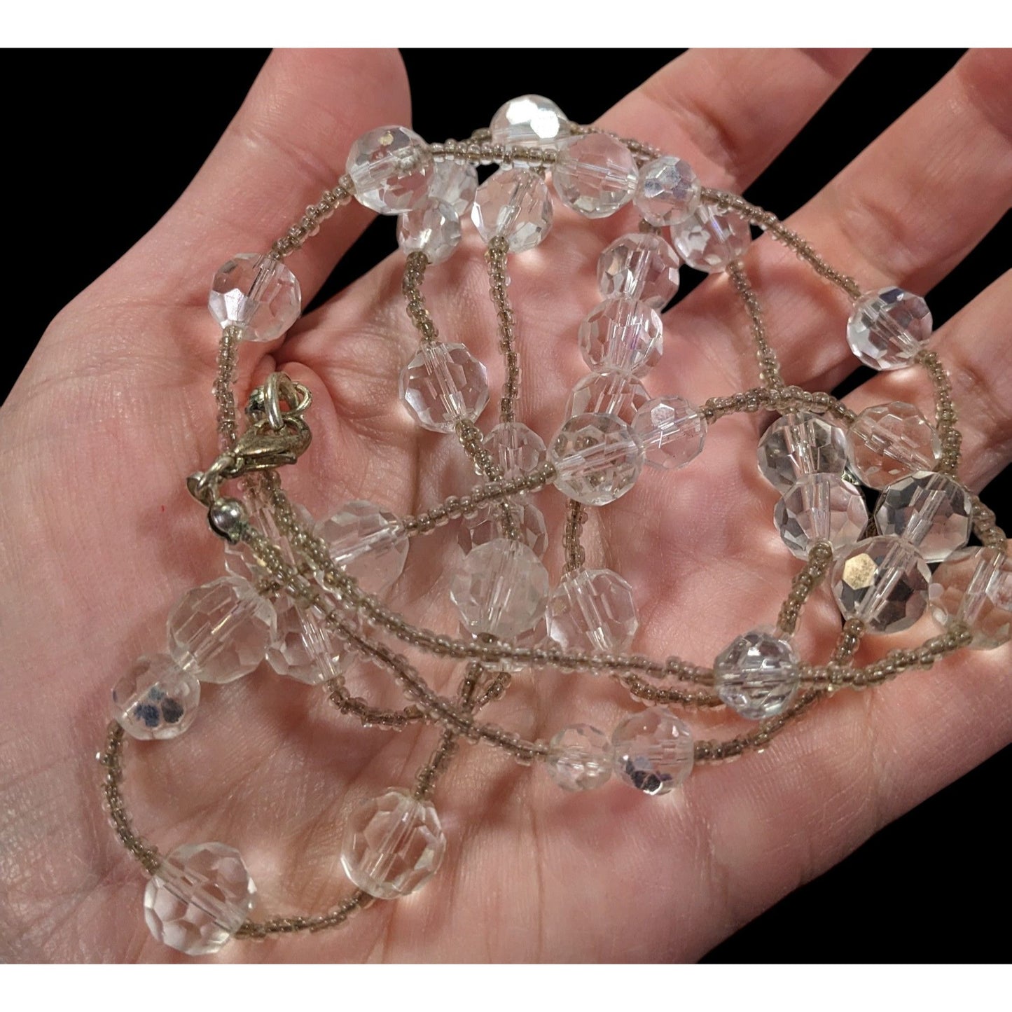 Elegant Clear Glass Beaded Station Necklace