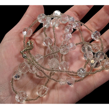 Elegant Clear Glass Beaded Station Necklace