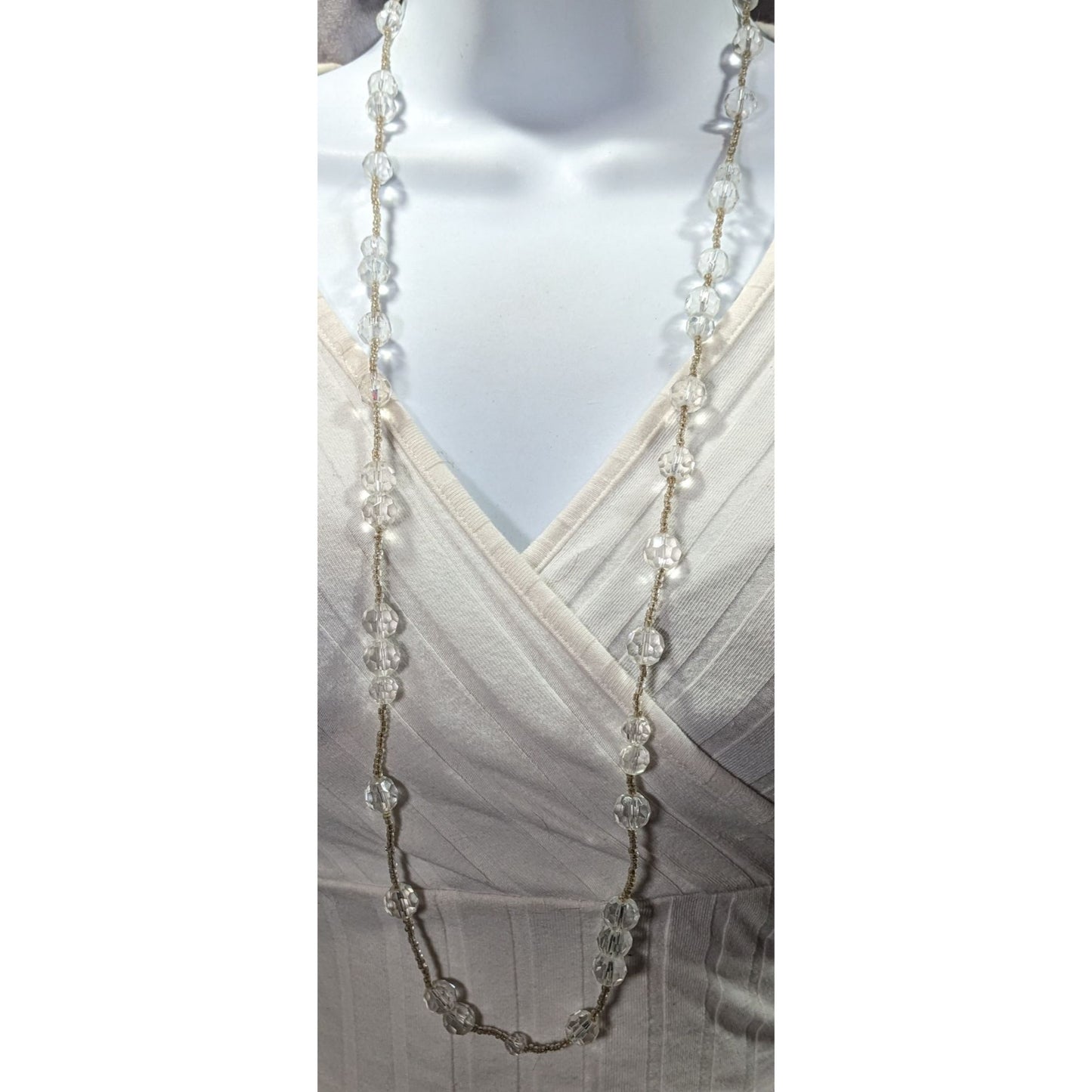 Elegant Clear Glass Beaded Station Necklace
