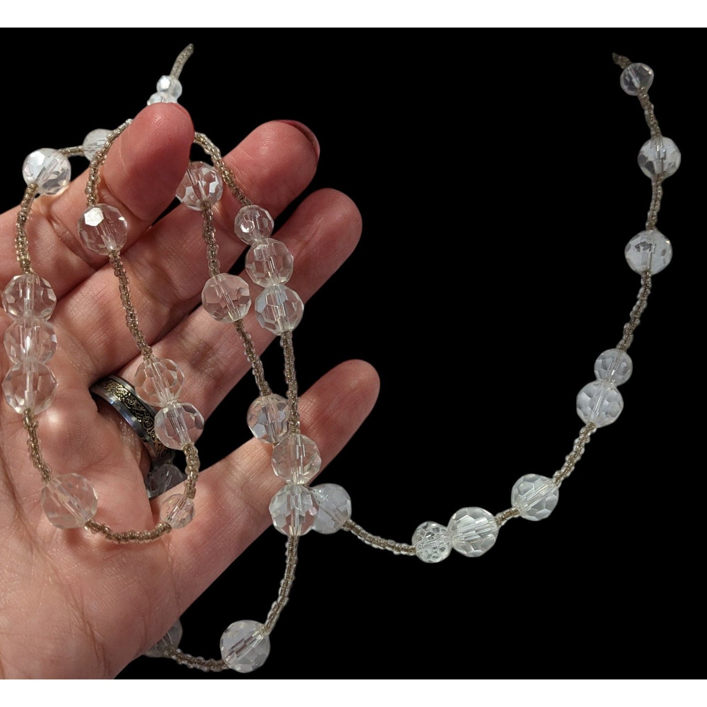 Elegant Clear Glass Beaded Station Necklace