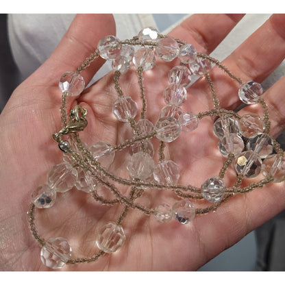 Elegant Clear Glass Beaded Station Necklace