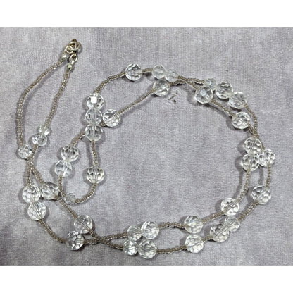 Elegant Clear Glass Beaded Station Necklace