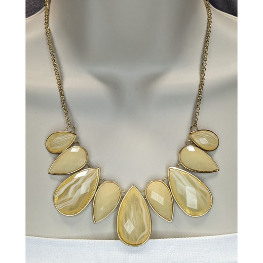 Y2K Style Teardrop Statement Necklace With Gold Tone Chain & Yellow Resin Accents