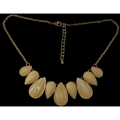 Y2K Style Teardrop Statement Necklace With Gold Tone Chain & Yellow Resin Accents