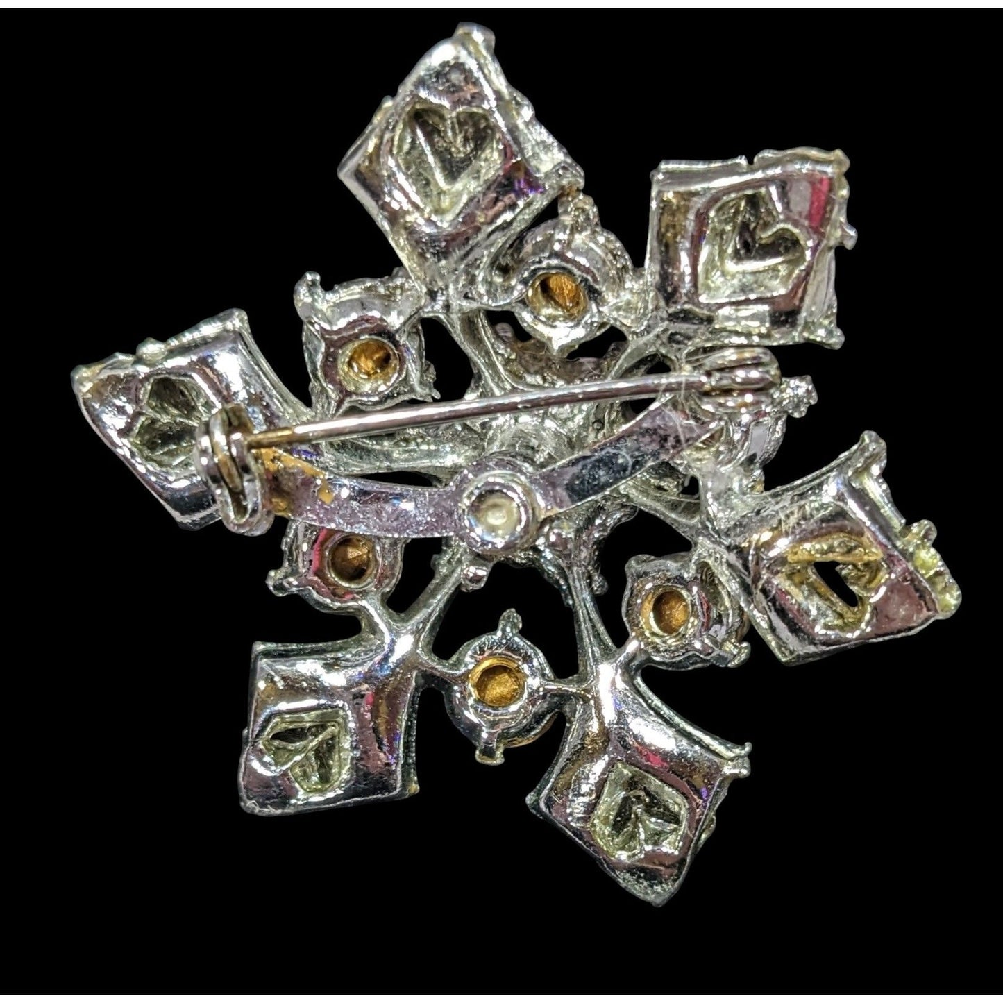 Vintage Glam Chunky Silver Tone Rhinestone Snowflake Brooch