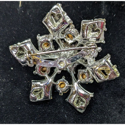 Vintage Glam Chunky Silver Tone Rhinestone Snowflake Brooch