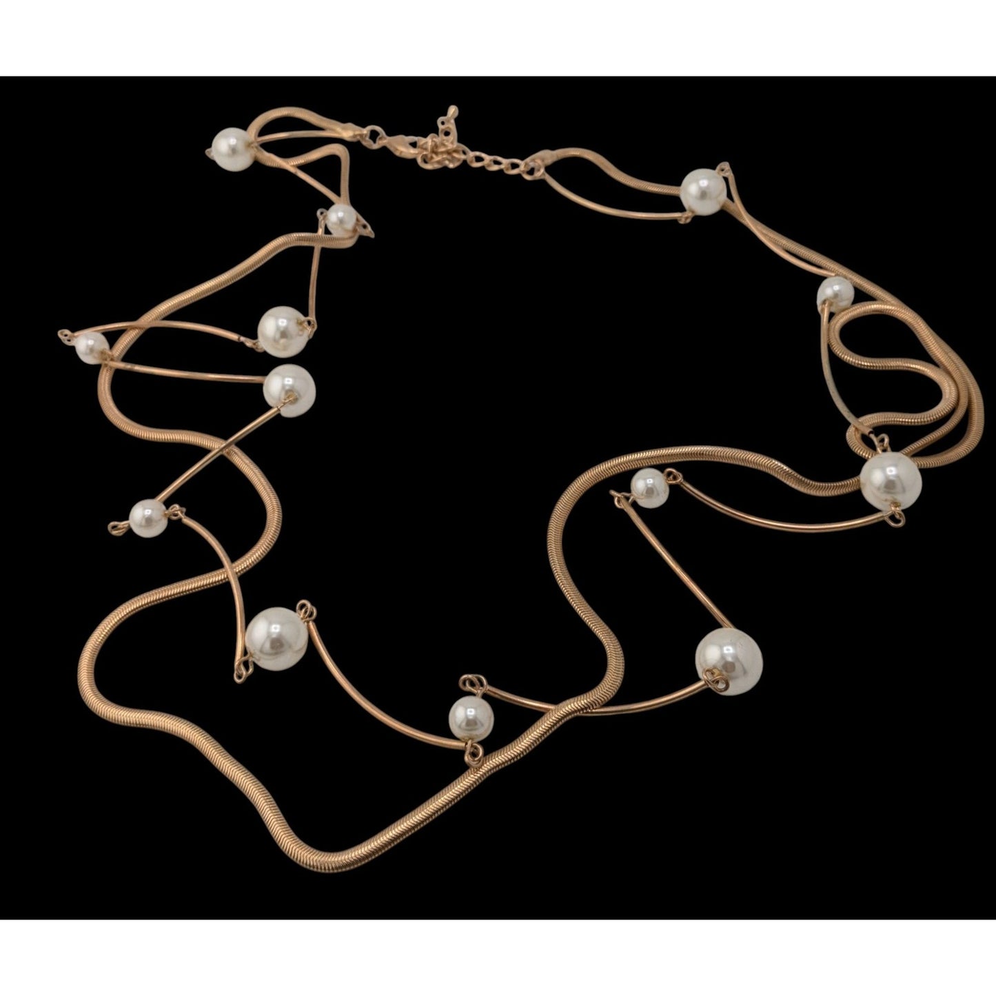 Gold-Tone Faux Pearl Statement Necklace 32" With 3" Extender Minimalist Design