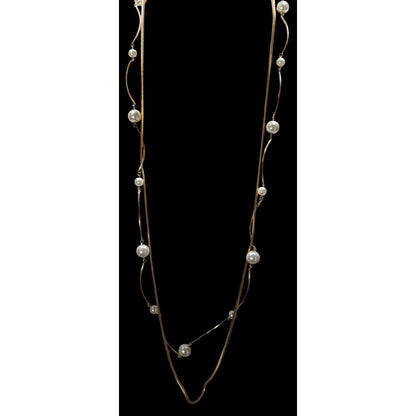 Gold-Tone Faux Pearl Statement Necklace 32" With 3" Extender Minimalist Design