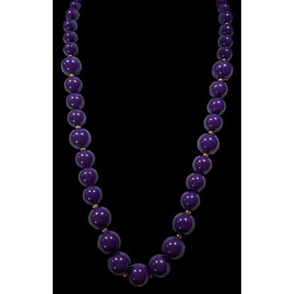 Retro Purple Graduated Bead Necklace With Gold Tone Accents