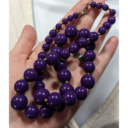 Retro Purple Graduated Bead Necklace With Gold Tone Accents