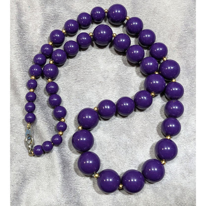 Retro Purple Graduated Bead Necklace With Gold Tone Accents