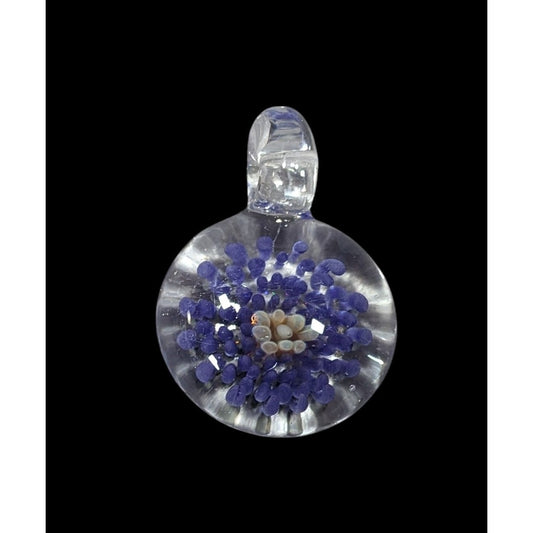Floral Blue And Clear Lamp Work Glass Pendant