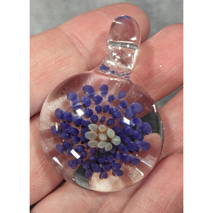Floral Blue And Clear Lamp Work Glass Pendant