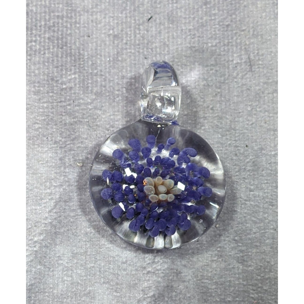 Floral Blue And Clear Lamp Work Glass Pendant