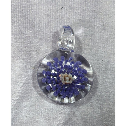 Floral Blue And Clear Lamp Work Glass Pendant