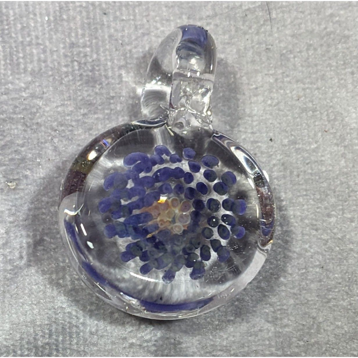 Floral Blue And Clear Lamp Work Glass Pendant