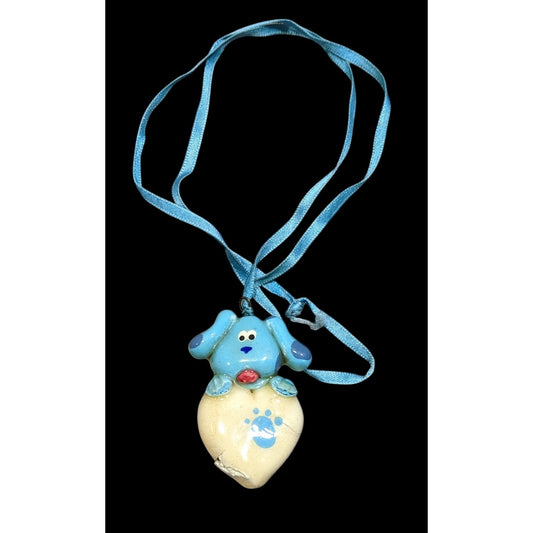 Blues Clues Heart Necklace Blue And White On Blue Ribbon