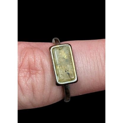 Geometric Rectangular Mottled Stone Silver Tone Ring Size 6 1/2
