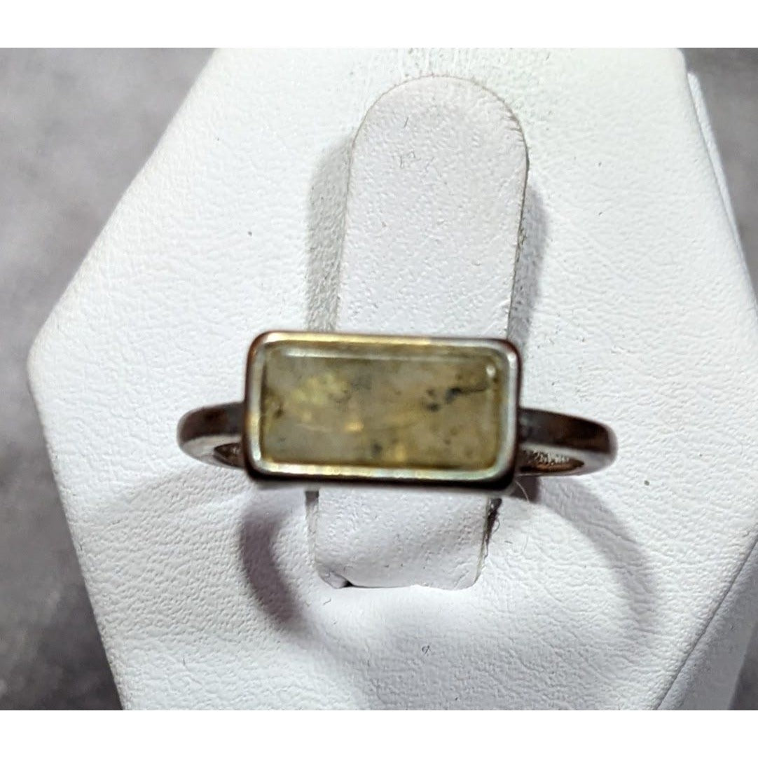 Geometric Rectangular Mottled Stone Silver Tone Ring Size 6 1/2