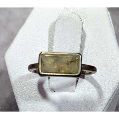 Geometric Rectangular Mottled Stone Silver Tone Ring Size 6 1/2