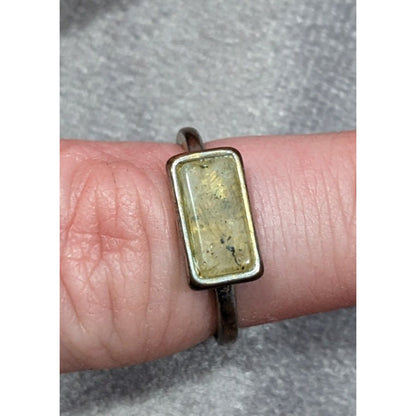 Geometric Rectangular Mottled Stone Silver Tone Ring Size 6 1/2