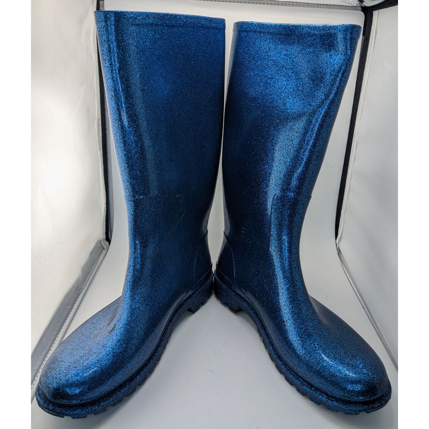 Chiara Ferragni Glitter Blue Rain Boots With Iconic Eye Detail Size 40 Made In EU