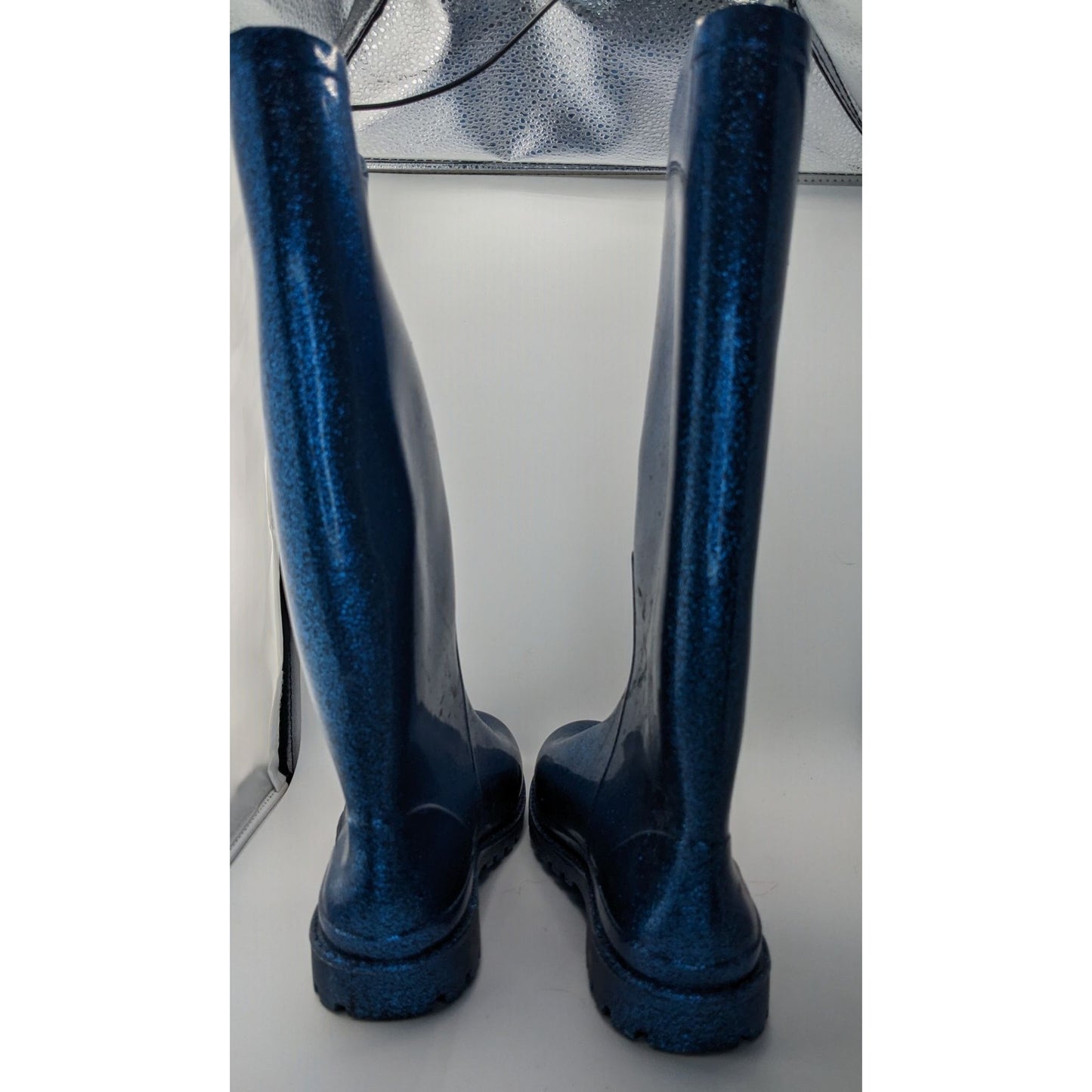 Chiara Ferragni Glitter Blue Rain Boots With Iconic Eye Detail Size 40 Made In EU