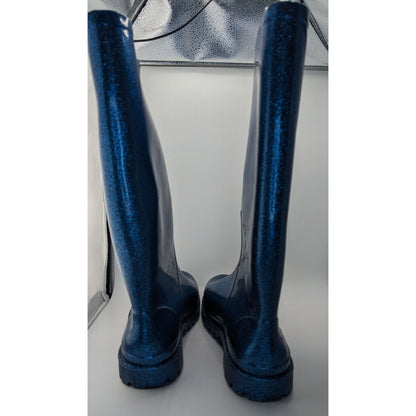 Chiara Ferragni Glitter Blue Rain Boots With Iconic Eye Detail Size 40 Made In EU