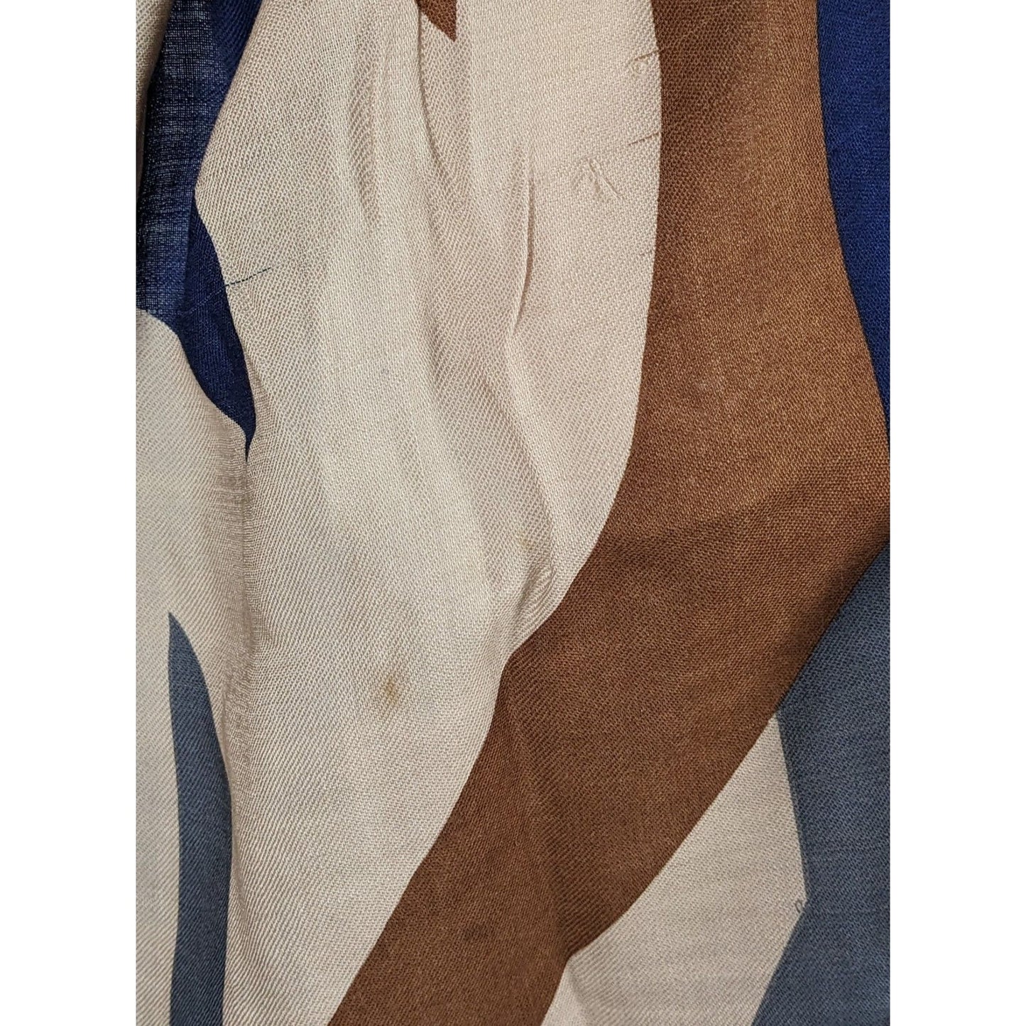 Vintage 70s Brown And Blue Abstract Geometric Scarf