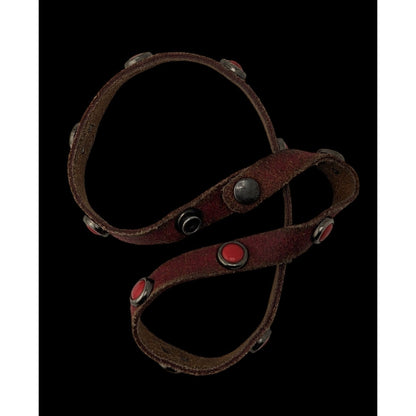 Rustic Bohemian Red Leather Wrap Bracelet With Red Stone Accents