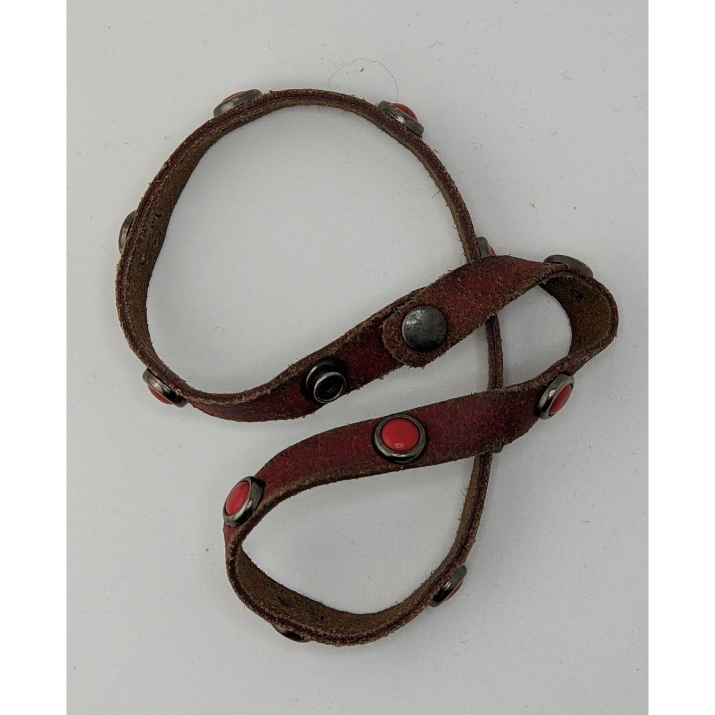 Rustic Bohemian Red Leather Wrap Bracelet With Red Stone Accents