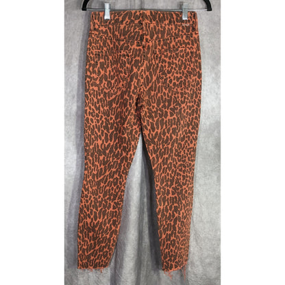 Mother Leopard Print Frayed Hem High-Rise Skinny Jeans