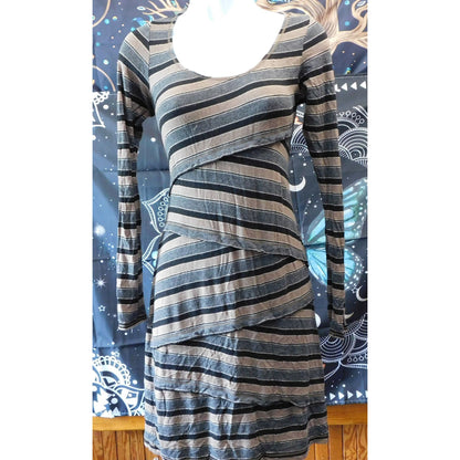 Max Studio Brown And Grey Striped Bodycon Dress