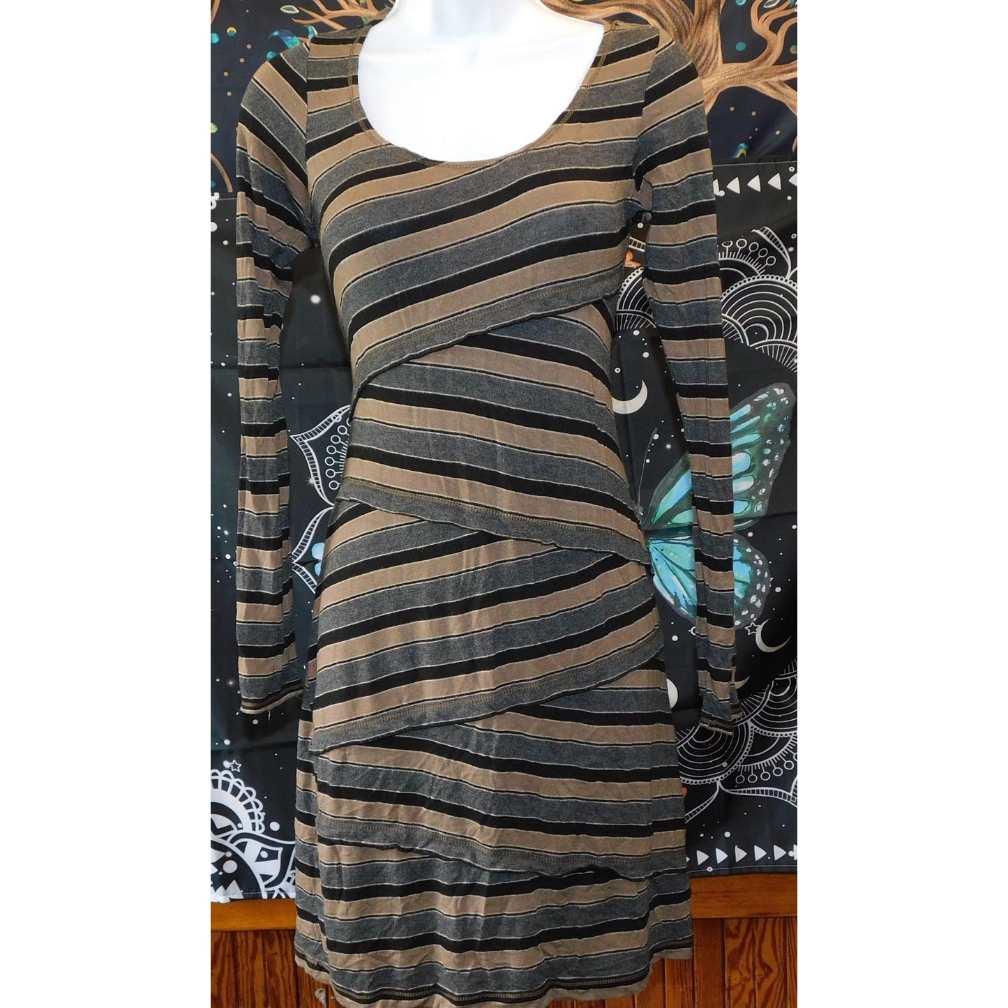 Max Studio Brown And Grey Striped Bodycon Dress