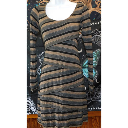Max Studio Brown And Grey Striped Bodycon Dress