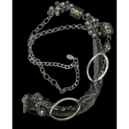 CG Brutalist Abstract Chain Necklace With Floral Cage And Bead Accents
