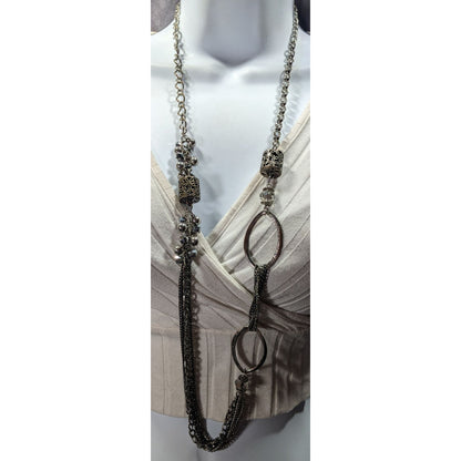 CG Brutalist Abstract Chain Necklace With Floral Cage And Bead Accents