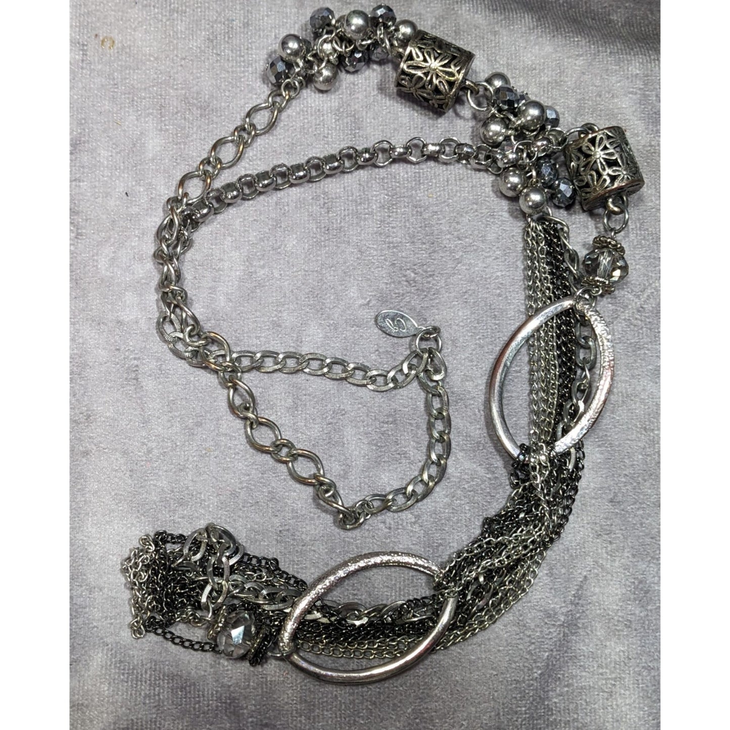 CG Brutalist Abstract Chain Necklace With Floral Cage And Bead Accents